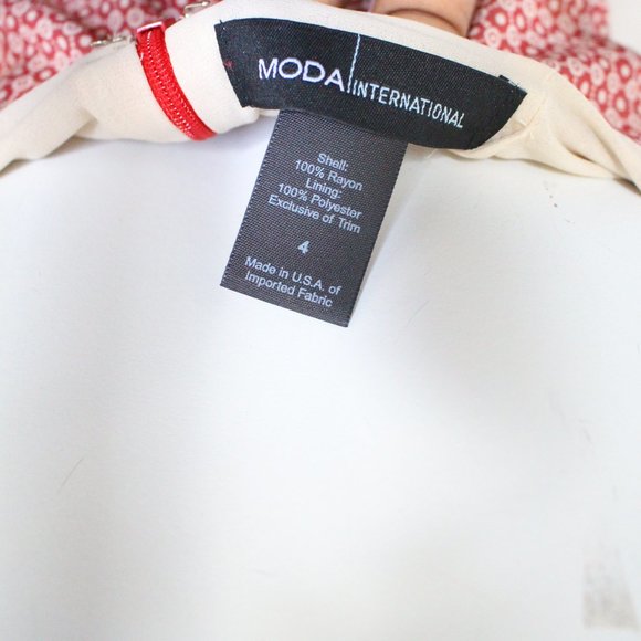 Moda International Red Cream Pattern Belted Dress - Picture 5 of 6